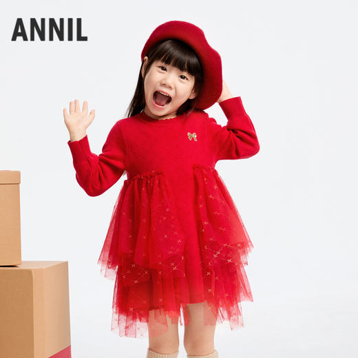 女童金丝网纱毛衣裙冬季新款安奈儿童装实体店同款XG443760 商品图0