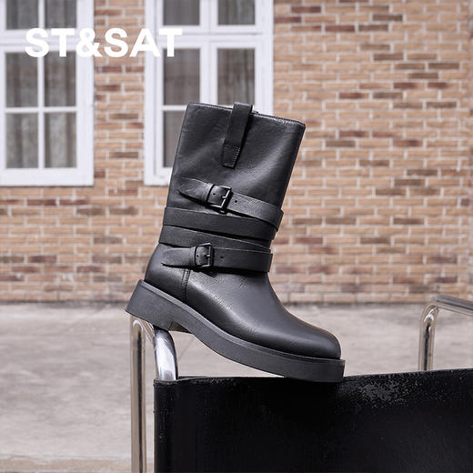 星期六复古时髦条带扣饰短靴SSC4116393 商品图4