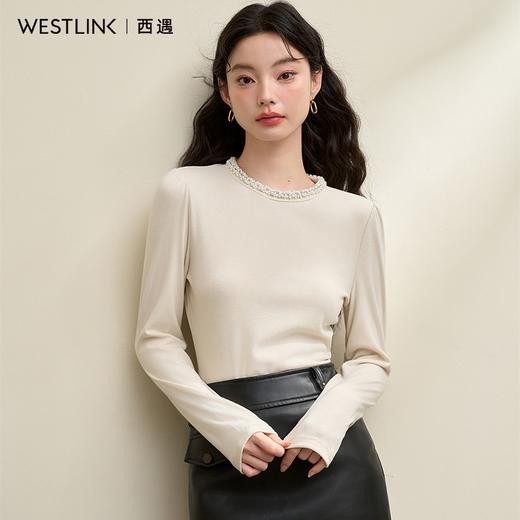 贵气优雅钉珠圆领高级感针织衫女气质宴会百搭打底衫V3842703 商品图2