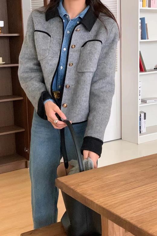 LNNNS 黑灰撞色翻领短款小香风外套 19513 商品图0