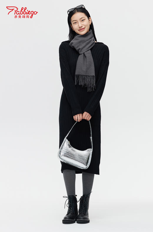 赤兔嗨购长袖针织衫连衣裙女秋冬2024新款配大衣宽松慵懒风长款内搭毛衣裙 商品图6