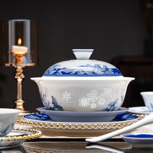 富玉 |   景德镇高温玲珑瓷餐具组合轻奢高级感青花玲珑清水芙蓉餐具 商品图4