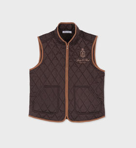 Sporty & Rich - Vendome Quilted Riding Vest - Chocolate/Tan - 女装 - 背心 - 巧克力色/棕褐色