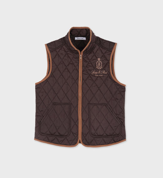 Sporty & Rich - Vendome Quilted Riding Vest - Chocolate/Tan - 女装 - 背心 - 巧克力色/棕褐色 商品图0