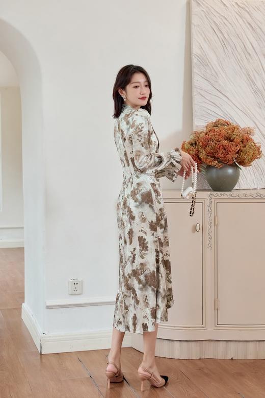 Le Malene 精致优雅丝绒印花飘带连衣裙 19516 商品图5