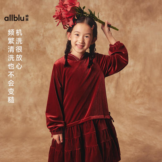 【冬Vol.5】allblu幼岚儿童连衣裙女童生日公主裙秋冬季新款丝绒裙子时尚洋气ZY 商品图3