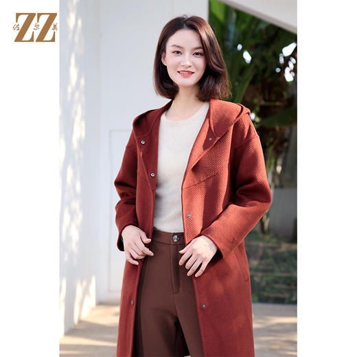 佐尔美冬季新款 气质连帽羊毛双面呢中褛外套女E34SM13 商品图1