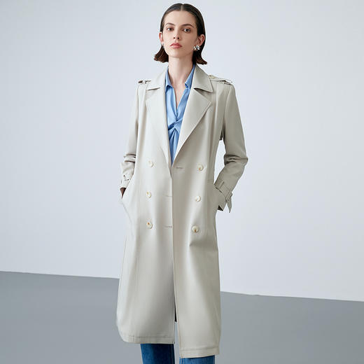 EITIE爱特爱春季新款修身气质风衣中长款纯色外套7704404 商品图2