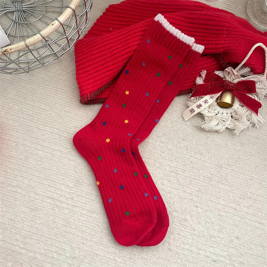 【新年到！本命年穿红袜】蛇年本命年红袜子女秋冬中筒新年袜羊绒女袜圣诞袜厚款堆堆袜可爱。ry 商品图4