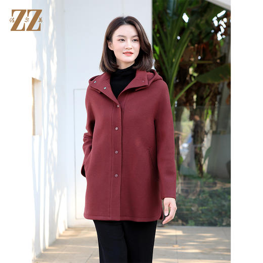佐尔美冬季新款 简约连帽绵羊毛呢大衣外套女E34ZZ32 商品图3