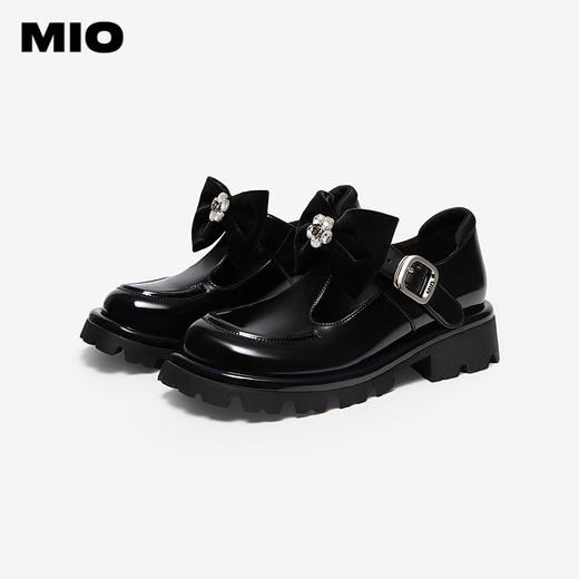 MIO米奥春季新品蝴蝶结闪钻玛丽珍鞋圆头厚底粗跟黑色单鞋女M251532652 商品图2