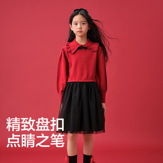 森马儿童连衣裙2025春新款古典新中式毛衣拼接网纱裙子女童装时尚 商品图3