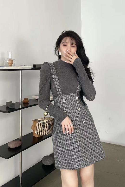 amadella 灰色假两件拼接格纹连衣裙 15259 商品图0