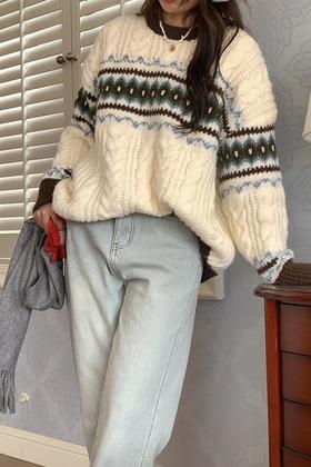 LNNNS 复古氛围感撞色针织上衣 19591