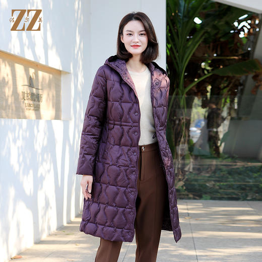 佐尔美冬季新款 双面穿中长款连帽减龄保暖羽绒服女E34YY43 商品图0