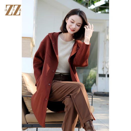佐尔美冬季新款 气质连帽羊毛双面呢中褛外套女E34SM13 商品图2