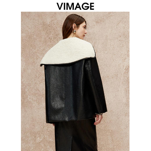 VIMAGE纬漫纪大翻领拼接休闲直筒外套冬新款V2203831 商品图4