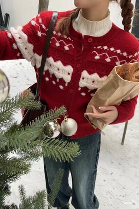 LNNNS 圣诞红提花针织外套 19544