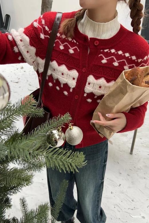 LNNNS 圣诞红提花针织外套 19544 商品图0