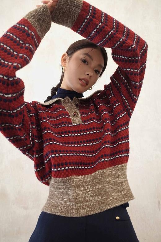 ANSUABEL 时髦洋气条纹针织上衣 19491 商品图3