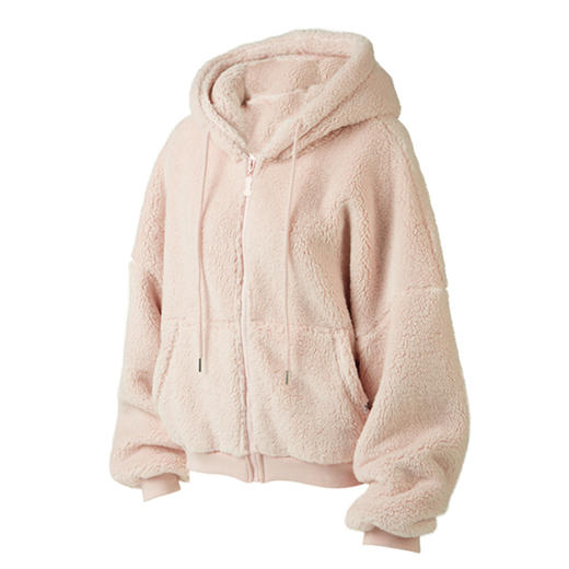 I'd爱帝雪绒绒连帽加厚毛毛外套落肩袖宽松拉链开衫大衣 商品图6