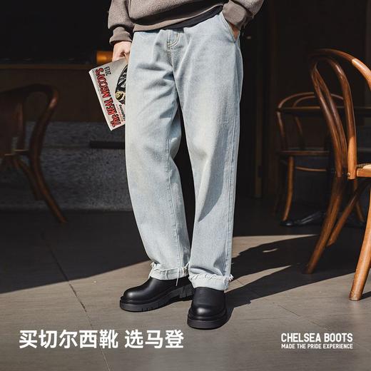 切尔西靴男2025英伦风中帮休闲潮鞋高帮黑色皮短靴马丁靴 商品图4