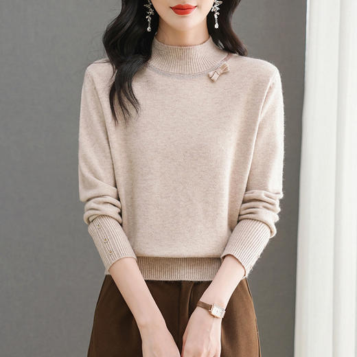 CC-89-28455半高领打底衫秋冬红色毛衣女款2024新款后款洋气内搭针织上衣 商品图3