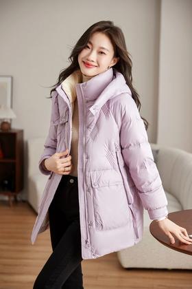 Le Malene 紫色连帽白鸭绒外套 19483