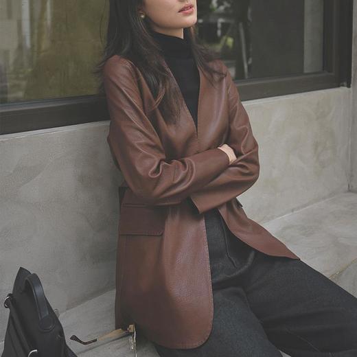 【顺丰包邮】45800 洛诗琳秋冬超软山羊皮V领皮衣廓形西装外套女3290 商品图2