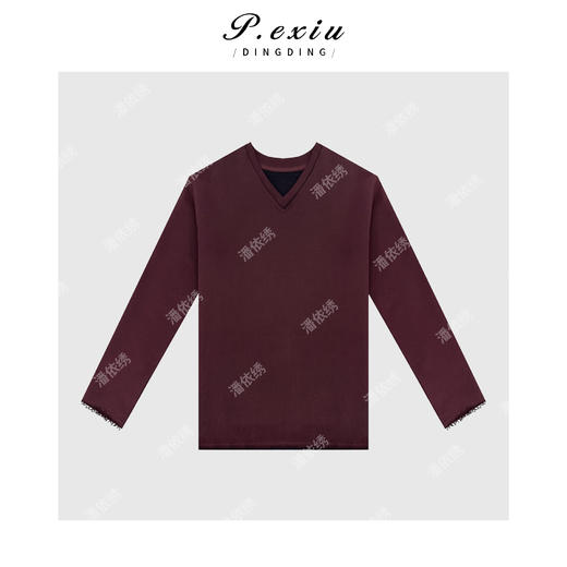 PanYiXiu/潘依绣100%棉流苏破边V领慵懒感长袖T恤 W-62528 商品图1
