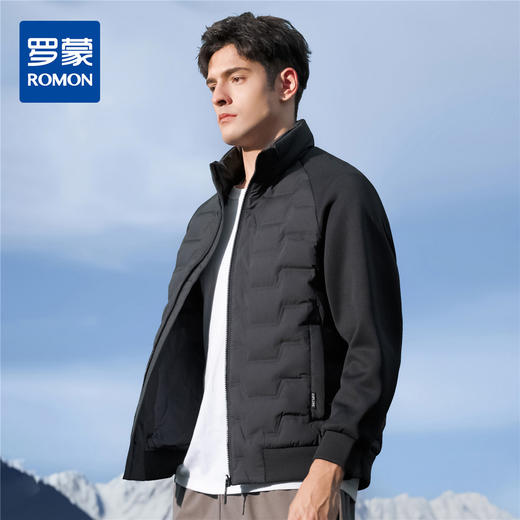 罗蒙秋冬保暖舒适鸭绒男士羽绒服时尚拼接连帽羽绒服男立领百搭男士外套 商品图0