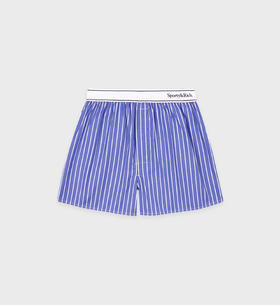 Sporty & Rich - Serif Logo Boxer Short - Blue/White Stripe - 女装 - 短裤 - 蓝色/白色条纹