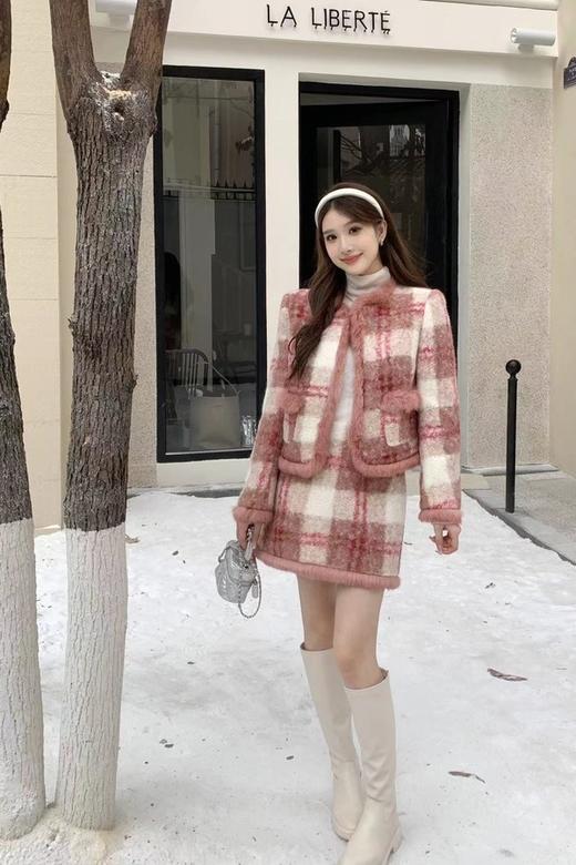 ELLA JADE 小香风格纹夹棉外套半裙套装 19574 商品图1