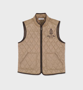 Sporty & Rich - Vendome Quilted Riding Vest - Beige/Chocolate - 女装 - 背心 - 米色/巧克力色