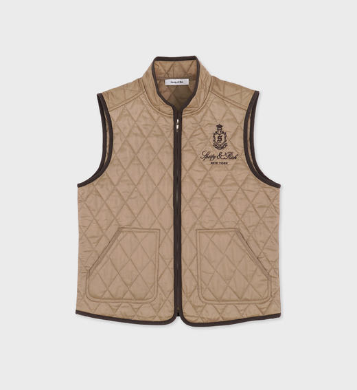 Sporty & Rich - Vendome Quilted Riding Vest - Beige/Chocolate - 女装 - 背心 - 米色/巧克力色 商品图0