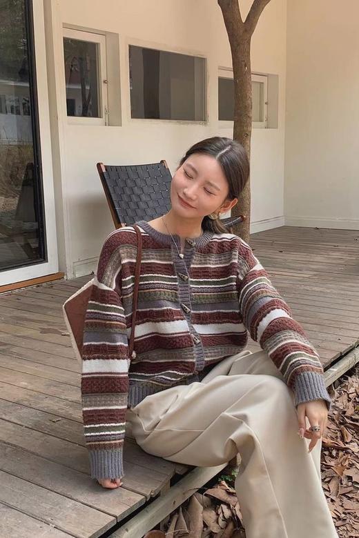 Kai & Kiera 复古撞色条纹针织外套 19531 商品图1