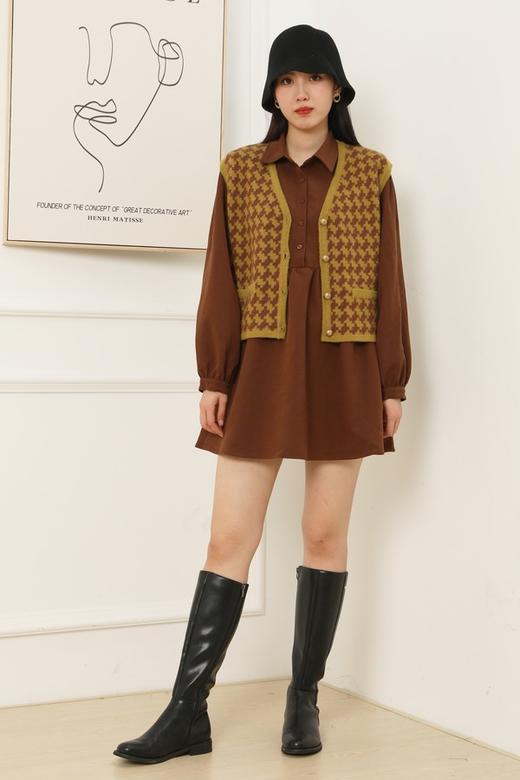 WHO KNOWS 学院风棕色连衣裙马甲两件套 15076 商品图3