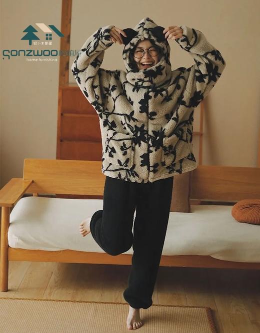 松植屋冬季女款《相融》珊瑚绒加厚长袖睡衣家居服套装 商品图1
