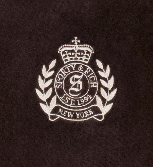 Sporty & Rich - NY Crest Longsleeve Velour Polo - Chocolate/Cream - 女装 - Polo衫 - 巧克力色/奶油色 商品图2