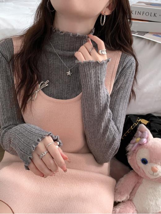 💕【岚可可木耳边百搭针织打底衫】🌟保暖的半高领添加木耳边元素👊 上身减龄✌️又有范为整体穿着增加了甜美度，🌷🌷 衣身弹性敲好的 商品图2