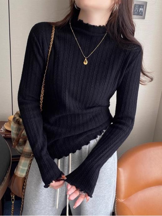 💕【岚可可木耳边百搭针织打底衫】🌟保暖的半高领添加木耳边元素👊 上身减龄✌️又有范为整体穿着增加了甜美度，🌷🌷 衣身弹性敲好的 商品图1