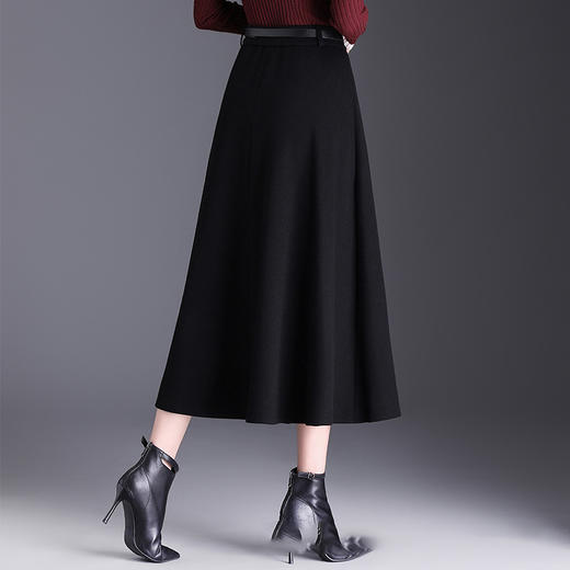 MYX-KYL-99865-L显瘦黑色时尚A字裙过膝毛呢大摆裙2024年冬款长款高腰洋气半身裙 商品图2