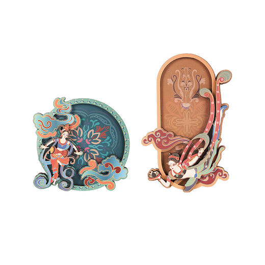 敦煌系列藻井飞天木制分层冰箱贴 墨绿款 分层冰箱贴 棕色款 商品图4