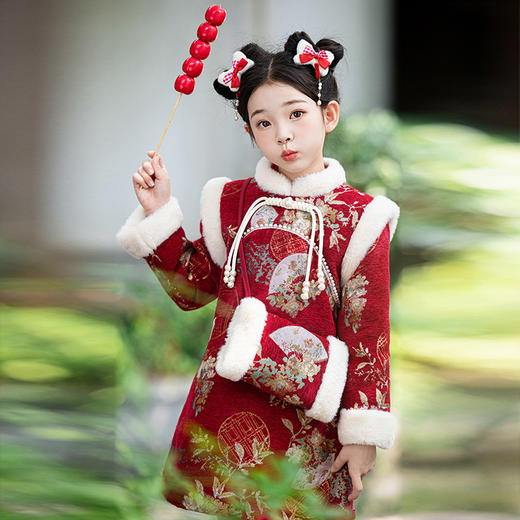 ST-26P323女童古风汉服2024新款冬季加厚唐装连衣裙宝宝洋气拜年服儿童旗袍 商品图0