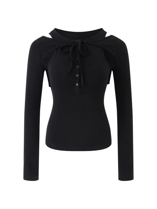 出逃赤岗西/24AWT106/设计感莱赛尔绵羊毛真两件一衣两穿内搭修身长袖T恤 商品图4