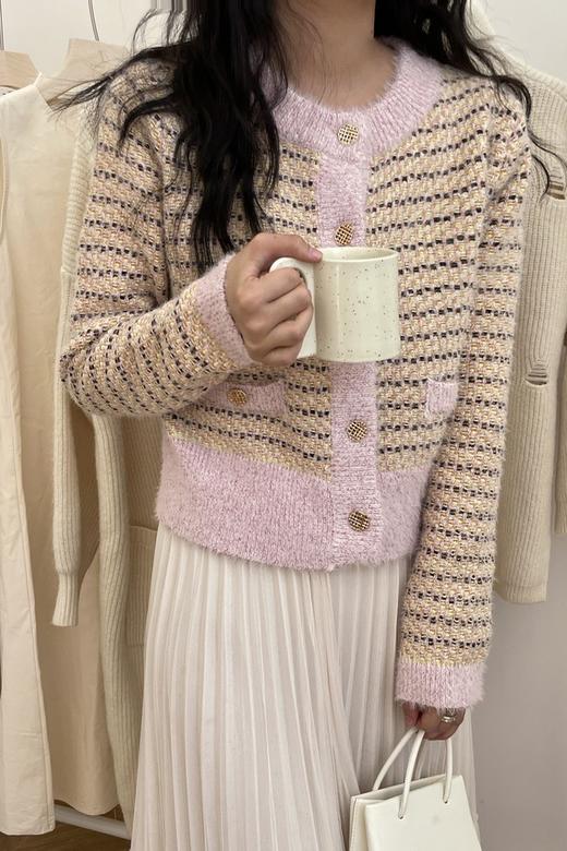 L.Fleuri 粉黄色圆领小香风针织外套 15537 商品图2