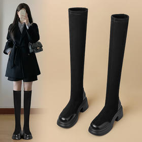 ZHR则则洋气百搭过膝靴2024新款弹力长筒靴粗跟加绒保暖骑士女靴