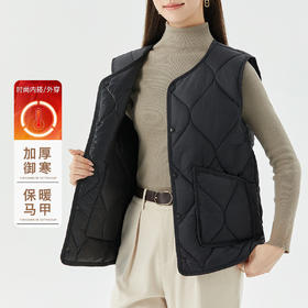 时尚菱格百搭马甲秋冬叠穿纯色内搭保暖上衣加厚御寒宽松背心女时尚菱格马甲