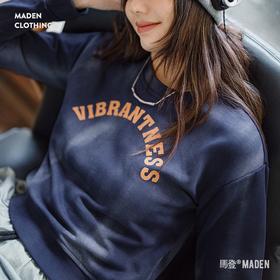 马登美式仿蜡染卫衣字母印花长袖T恤休闲百搭圆领套头上衣春秋女