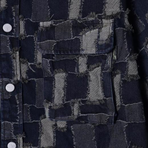 CS201秋冬季新款牛仔衬衫外套潮流时尚个性拼接格子长袖衬衣男装 商品图3